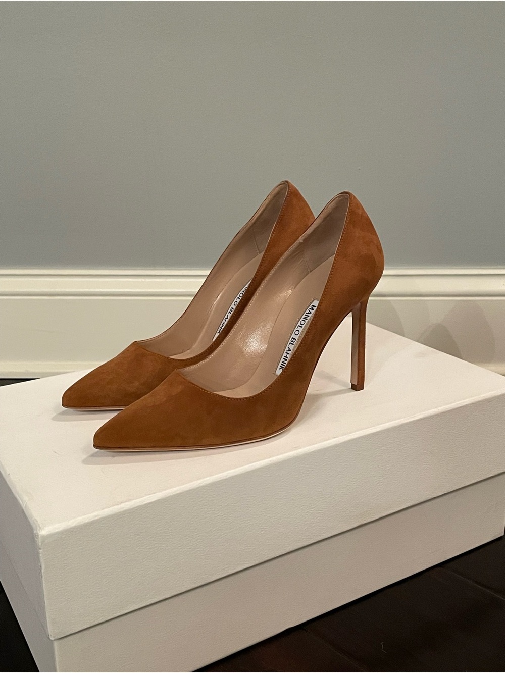 Manolo Blahnik Brown Suede Pointed-Toe Pumps - Picture 4 of 7